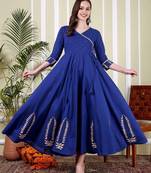 Floral printed angrakha v-neck cotton anarkali kurta