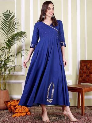 Floral printed angrakha v-neck cotton anarkali kurta 3