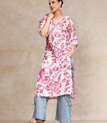 Floral printed bell sleeves v-neck straight cotton kurta