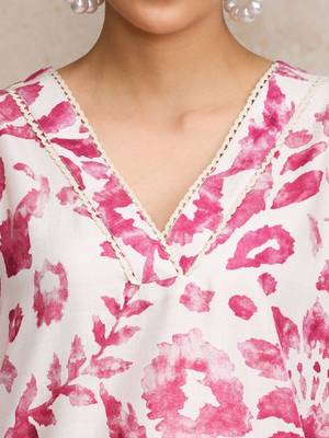 Floral printed bell sleeves v-neck straight cotton kurta 3