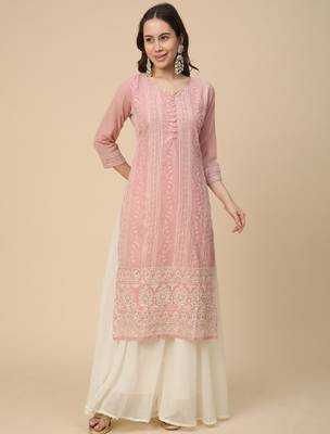 Women georgette lucknowi chikankari kurta 1