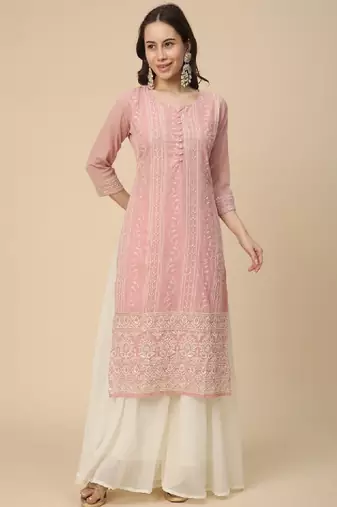 Women georgette lucknowi chikankari kurta