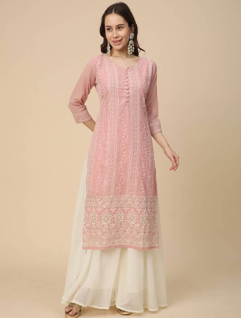 Women georgette lucknowi chikankari kurta
