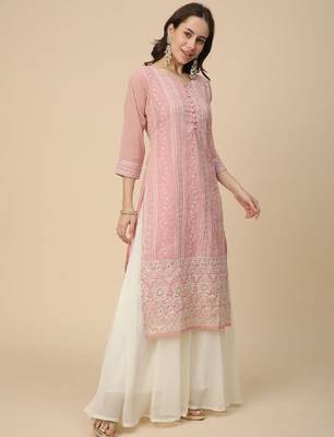 Women georgette lucknowi chikankari kurta 3