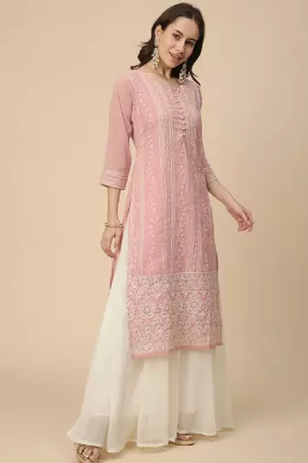 Women georgette lucknowi chikankari kurta