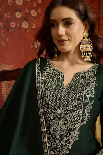 Green color beautiful ceremonial heavy embroidered ceremonial salwar kameez