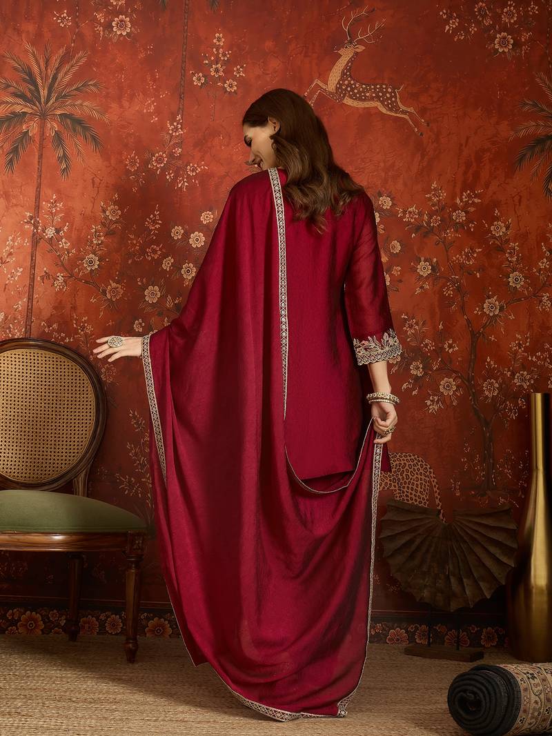 Maroon color beautiful ceremonial heavy embroidered ceremonial salwar kameez