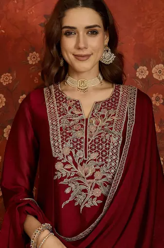 Maroon color beautiful ceremonial heavy embroidered ceremonial salwar kameez