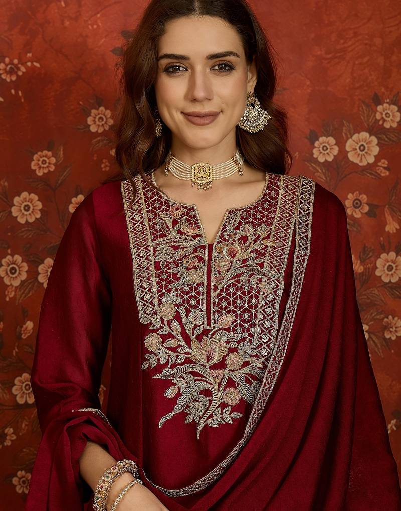 Maroon color beautiful ceremonial heavy embroidered ceremonial salwar kameez