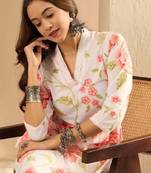 Floral printed cotton v-neck straight kurta