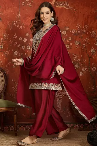 Maroon color beautiful ceremonial heavy embroidered ceremonial salwar kameez