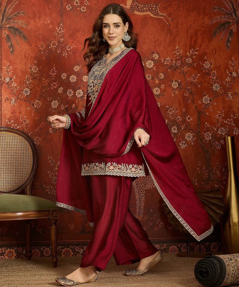 Maroon color beautiful ceremonial heavy embroidered ceremonial salwar kameez