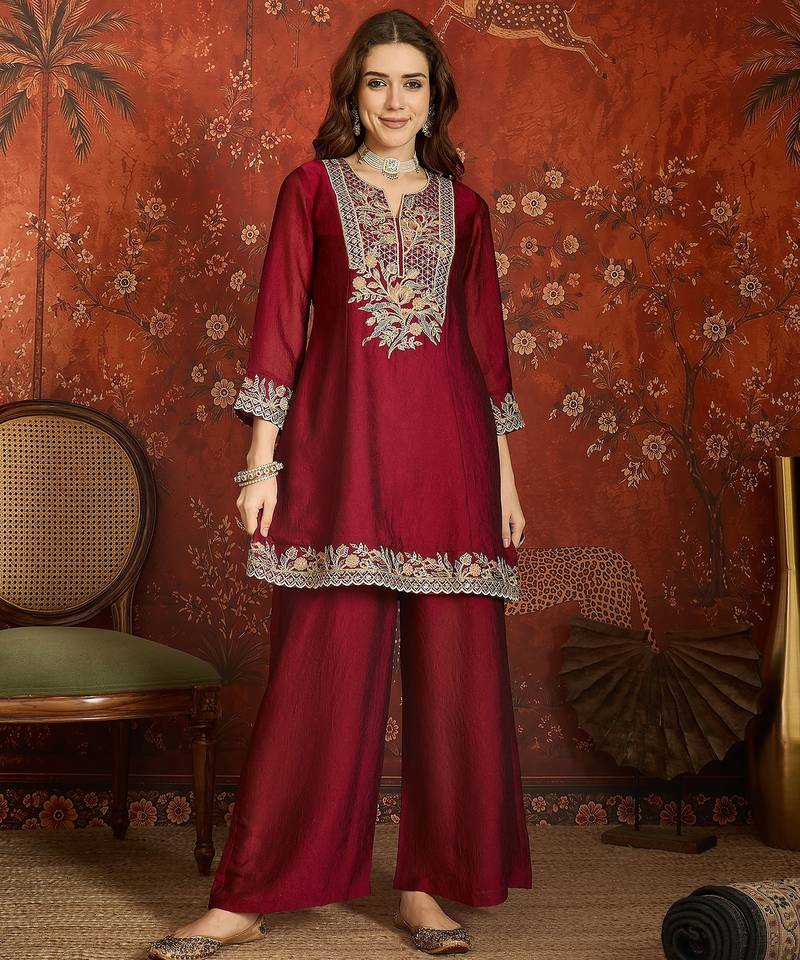 Maroon color beautiful ceremonial heavy embroidered ceremonial salwar kameez