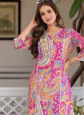 Women floral printed thread work floral kurta 1