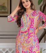 Women floral printed thread work floral kurta