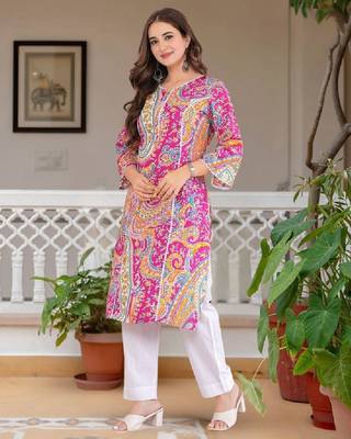 Women floral printed thread work floral kurta 2