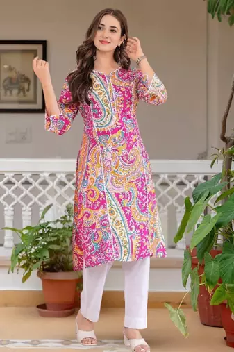 Women floral printed thread work floral kurta