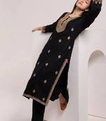 Women printed thread work floral kurta