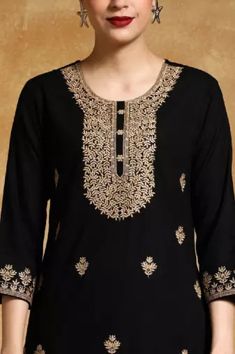 Women printed thread work floral kurta