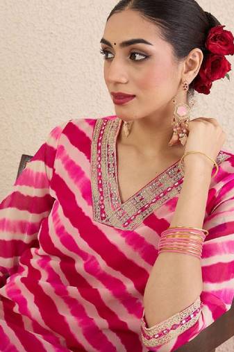 Women leheriya printed mirror work kurta