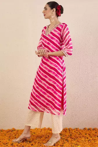 Women leheriya printed mirror work kurta