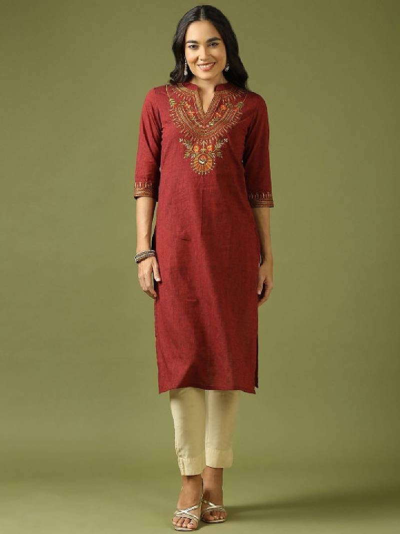 Women embroidered pure cotton kurta