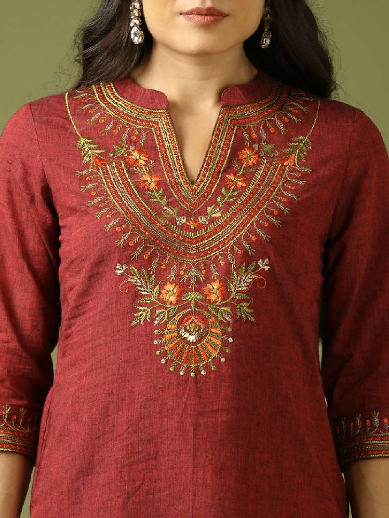 Women embroidered pure cotton kurta