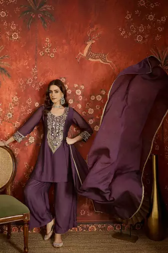 Purple color beautiful ceremonial heavy embroidered ceremonial salwar kameez