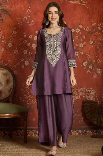Purple color beautiful ceremonial heavy embroidered ceremonial salwar kameez