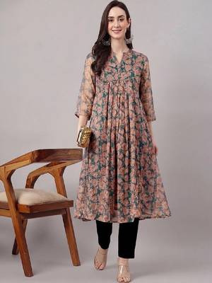 Women floral printed festive a-line kurta 1