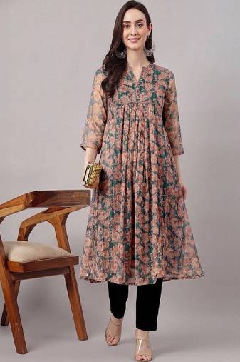 Women floral printed festive a-line kurta