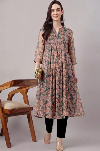 Women floral printed festive a-line kurta
