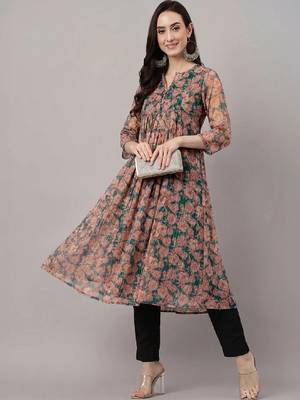 Women floral printed festive a-line kurta 2