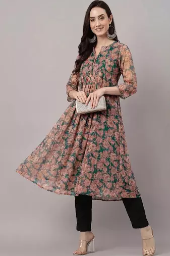 Women floral printed festive a-line kurta