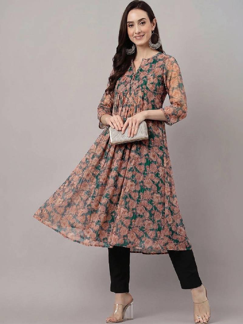 Women floral printed festive a-line kurta
