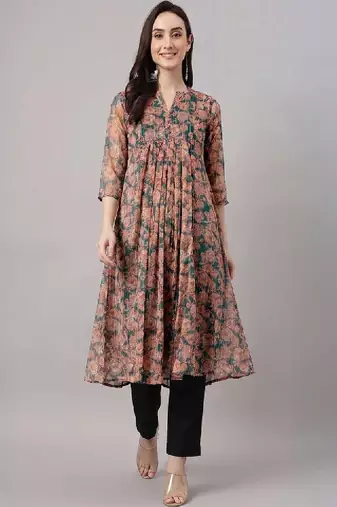 Women floral printed festive a-line kurta