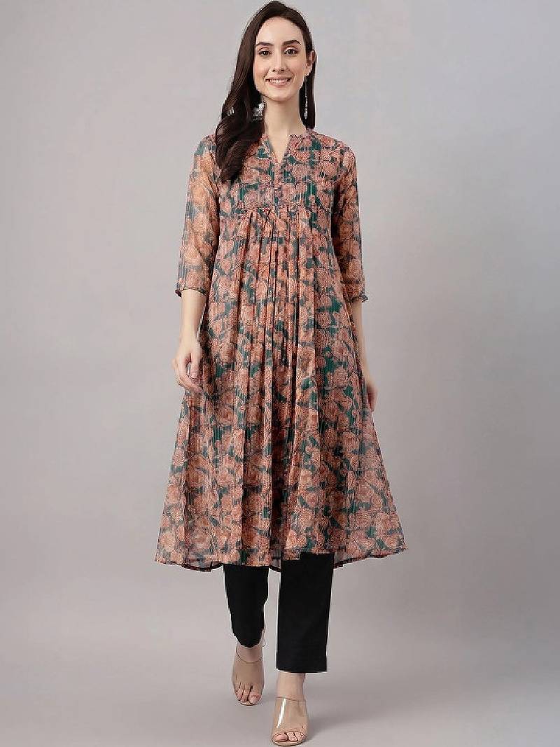 Women floral printed festive a-line kurta