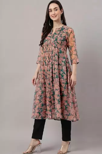 Women floral printed festive a-line kurta