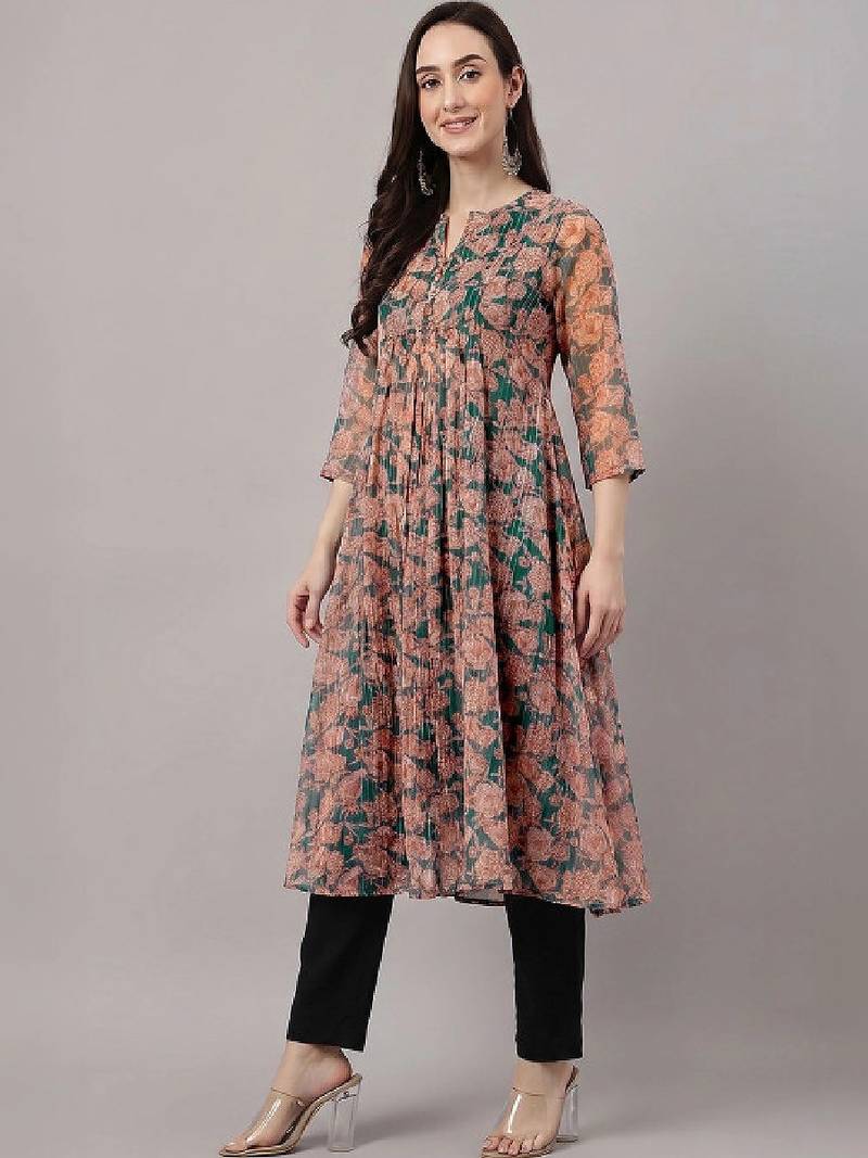 Women floral printed festive a-line kurta
