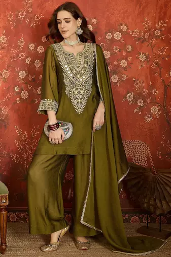 Green color beautiful ceremonial heavy embroidered ceremonial salwar kameez
