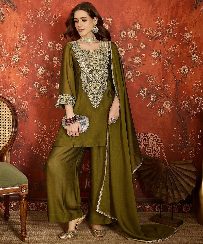 Green color beautiful ceremonial heavy embroidered ceremonial salwar kameez