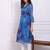 Women floral printed v-neck organza straight kurta with lace