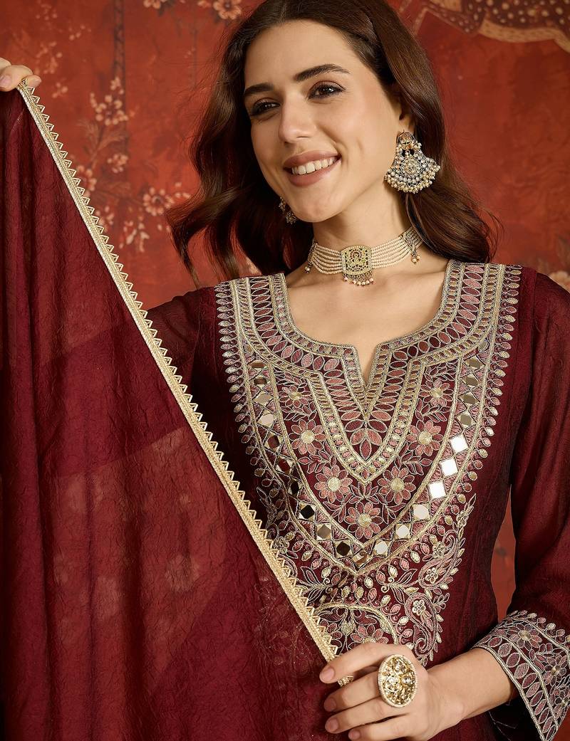 Maroon color beautiful ceremonial heavy embroidered ceremonial salwar kameez
