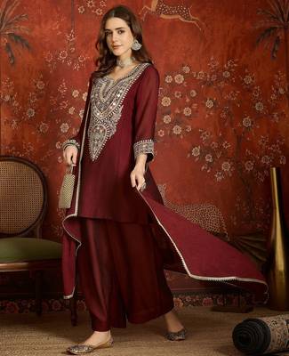 Maroon color beautiful ceremonial heavy embroidered ceremonial salwar kameez 4