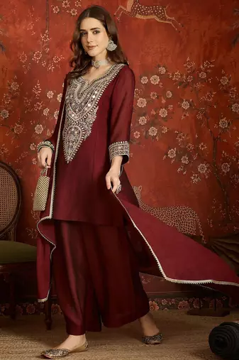 Maroon color beautiful ceremonial heavy embroidered ceremonial salwar kameez