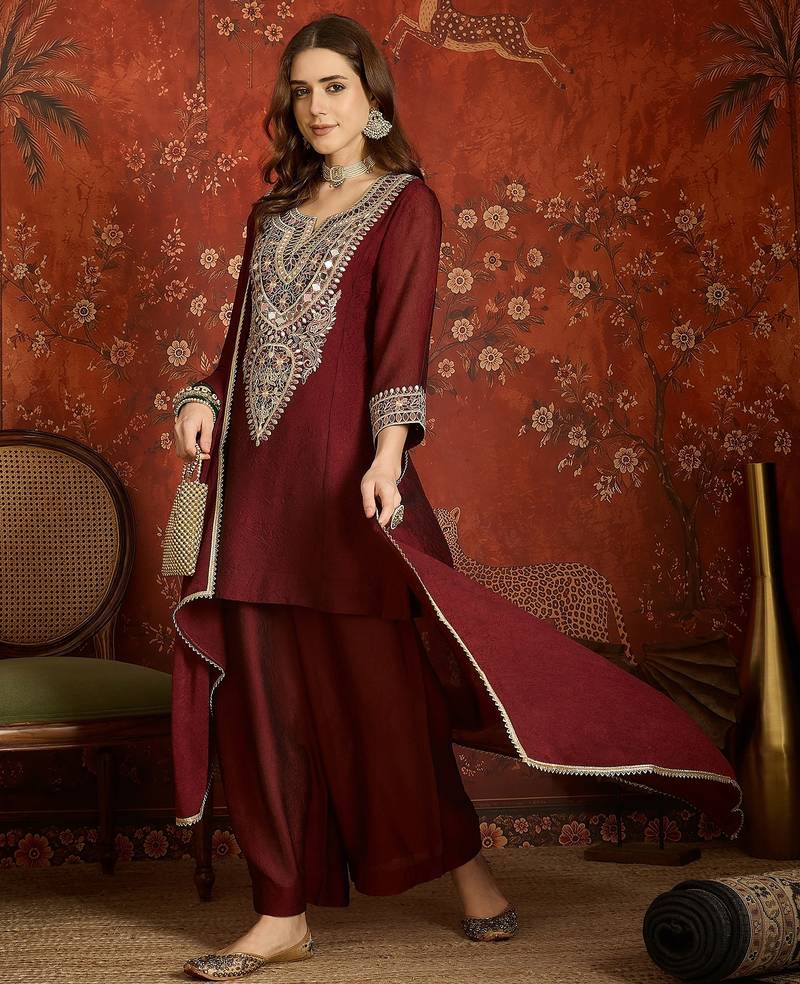 Maroon color beautiful ceremonial heavy embroidered ceremonial salwar kameez