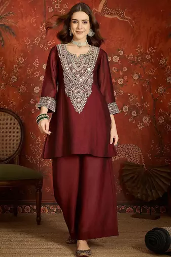 Maroon color beautiful ceremonial heavy embroidered ceremonial salwar kameez