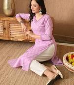 Floral printed v-neck straight kurta