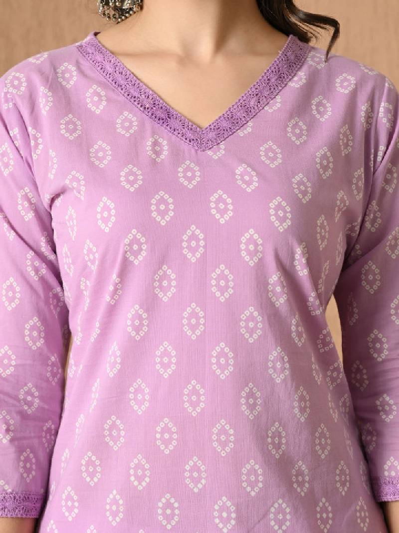 Floral printed v-neck straight kurta