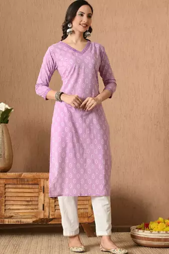 Floral printed v-neck straight kurta